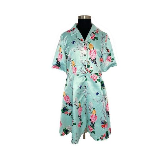 ModCloth Viola M 3X Floral Respectfully Retro Midi Dress In Mint Blossom Blue - Picture 5 of 8